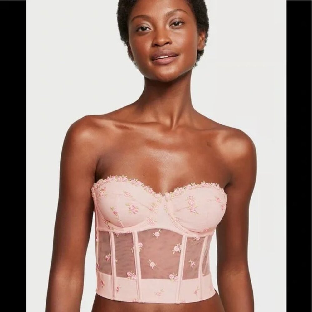 Victoria's Secret DREAM ANGELS Rosebud Embroidery Strapless Corset Top‎ 32D NWT